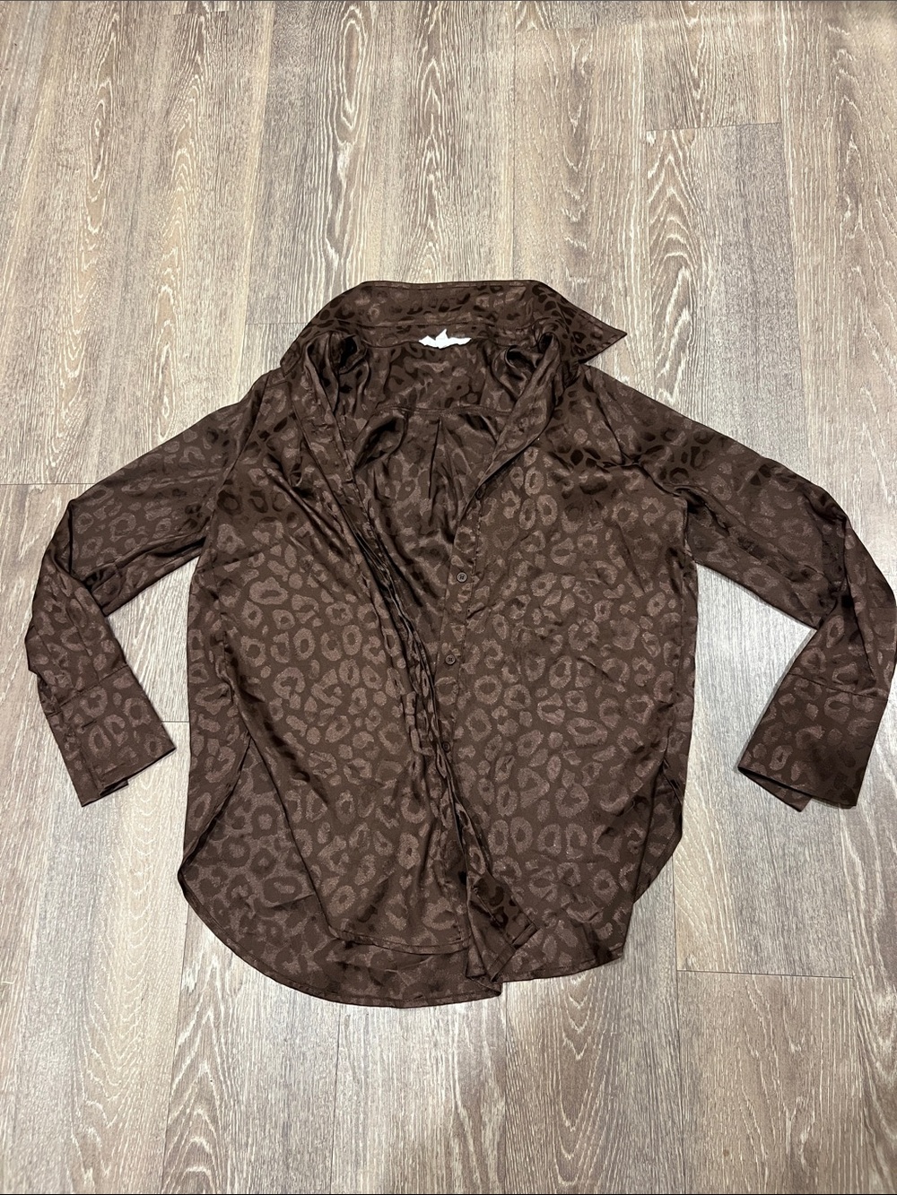 12th Tribe Brown Leopard-Print Long-Sleeve Button-Down Shirt